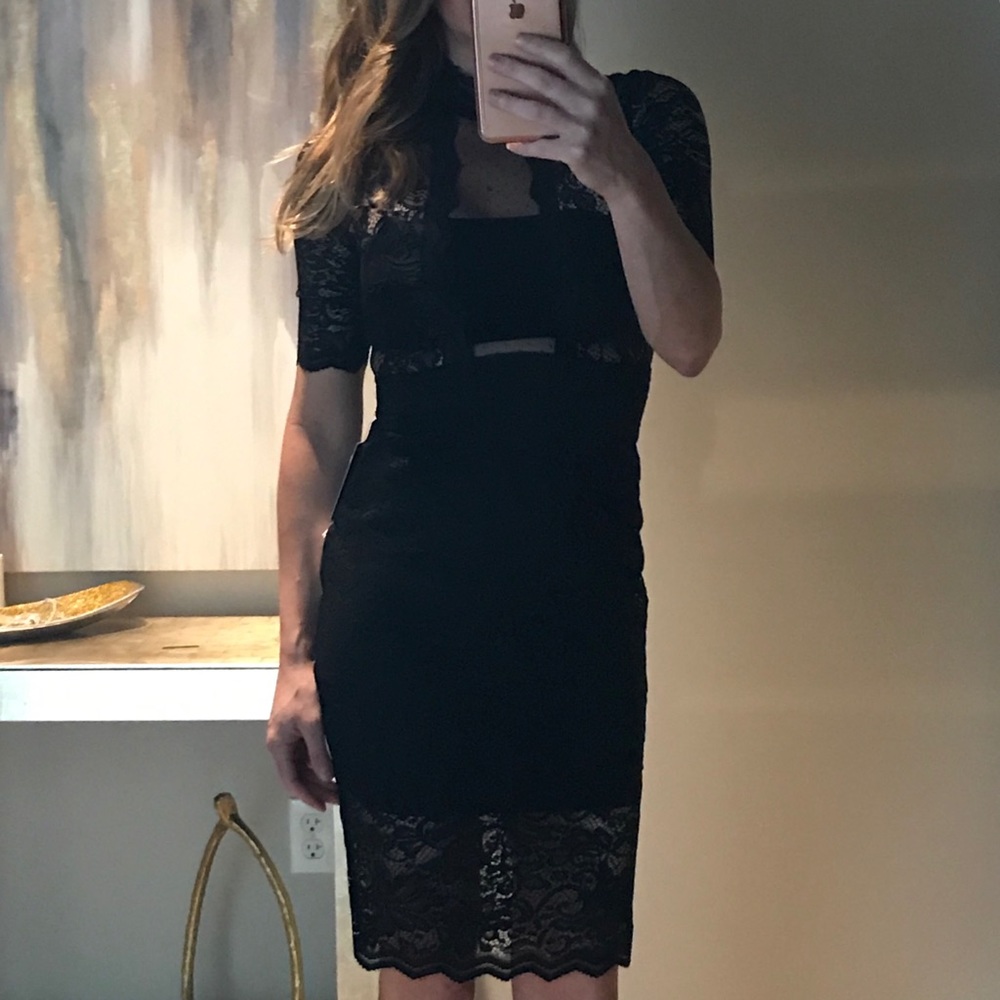 Express. Black lace body con dress